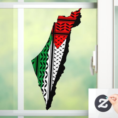 Palestine Map whith Flag and Keffiyeg Pattern Window Cling