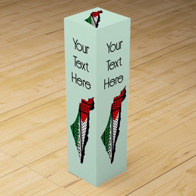 Palestine Map whith Flag and Keffiyeg Pattern Wine Box (Front)