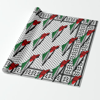 Palestine Map whith Flag and Keffiyeg Pattern Wrapping Paper