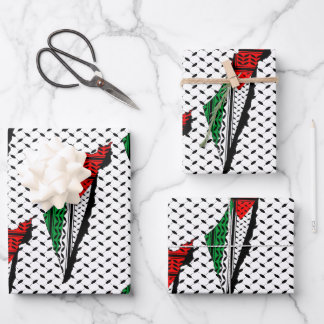 Palestine Map whith Flag and Keffiyeg Pattern Wrapping Paper Sheets