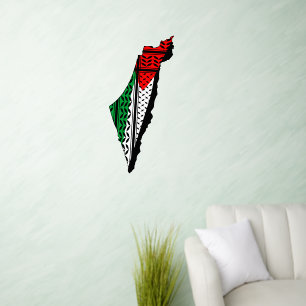 Palestine Map whith Flag and Keffiyeh Pattern Wall Decal