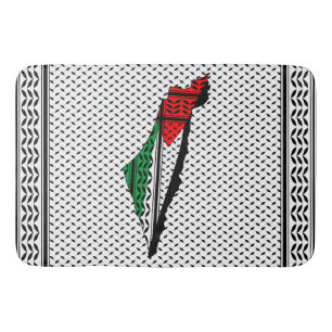 Palestine Map with Flag and Keffiyeh Bath Mat
