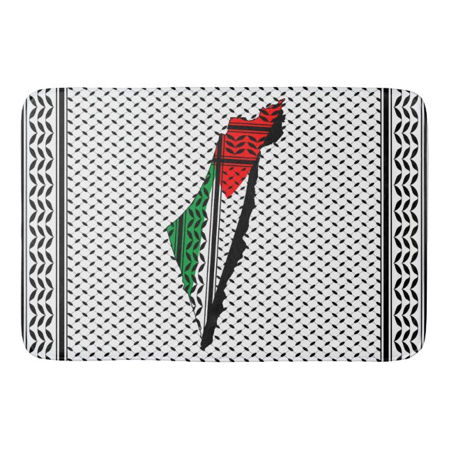 Palestine Map with Flag and Keffiyeh Bath Mat (Front)