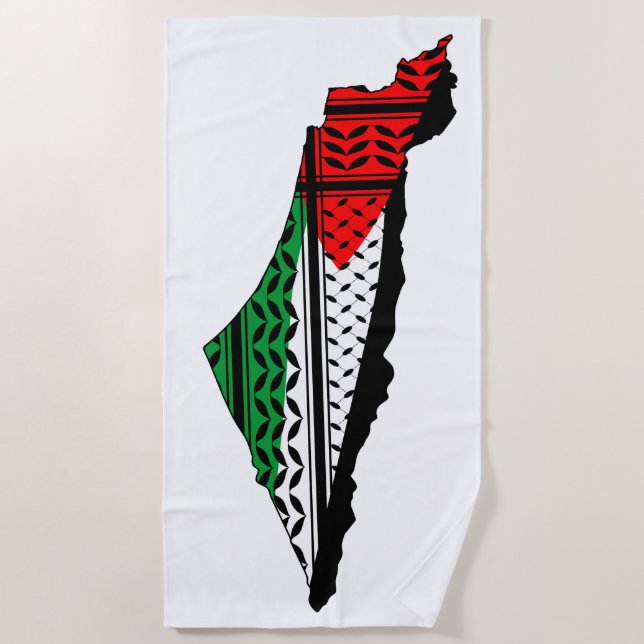 Palestine Map with Flag and Keffiyeh Beach Towel (Front)
