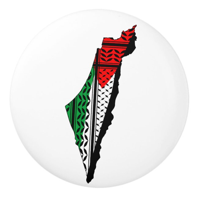 Palestine Map with Flag and Keffiyeh Ceramic Knob (Front)