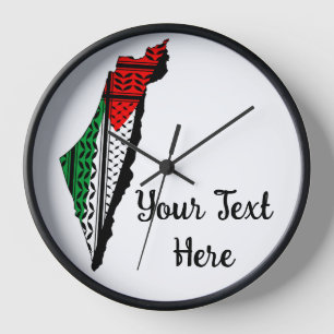 Palestine Map with Flag and Keffiyeh Clock
