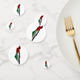 Palestine Map with Flag and Keffiyeh Confetti