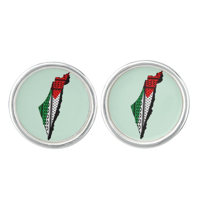 Palestine Map with Flag and Keffiyeh Cufflinks (Front)