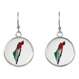 Palestine Map with Flag and Keffiyeh Earrings