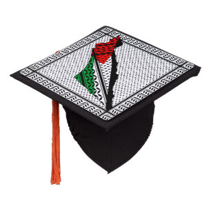 Palestine Map with Flag and Keffiyeh Graduation Cap Topper