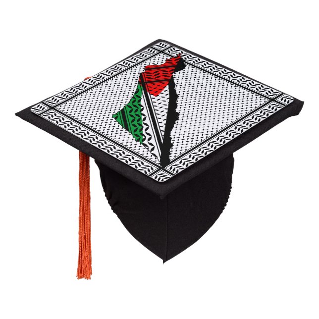 Palestine Map with Flag and Keffiyeh Graduation Cap Topper (Angled)