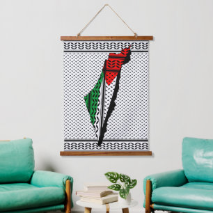 Palestine Map with Flag and Keffiyeh Hanging Tapestry