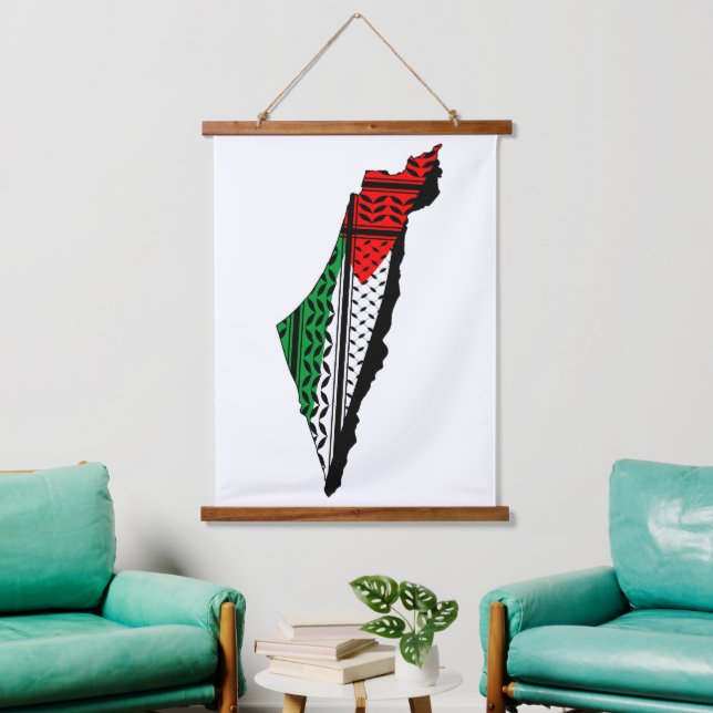 Palestine Map with Flag and Keffiyeh Hanging Tapestry (Living Room)