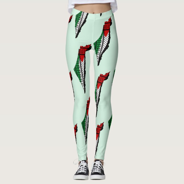 Palestine Map with Flag and Keffiyeh Leggings (Front)