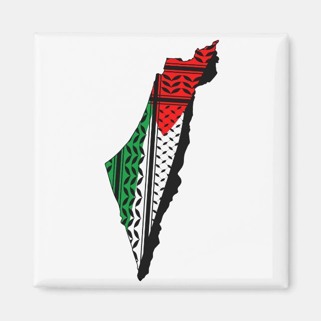Palestine Map with Flag and Keffiyeh Magnet (Front)