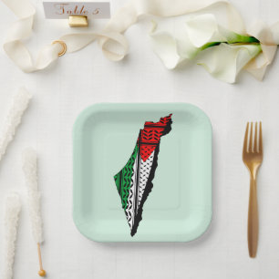 Palestine Map with Flag and Keffiyeh Paper Plates