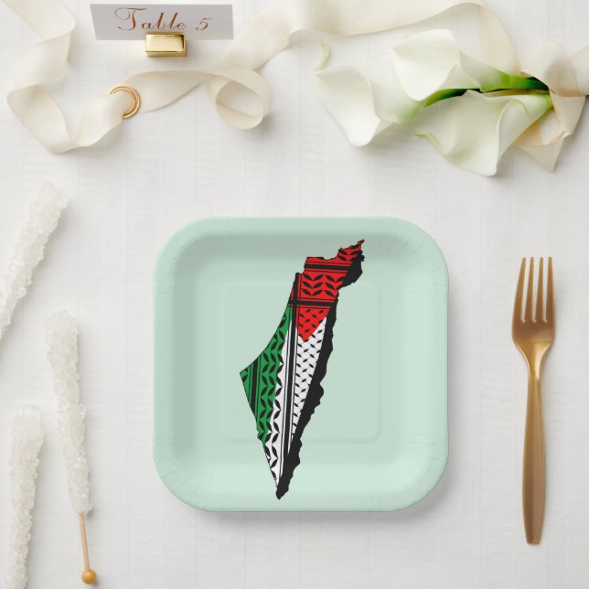 Palestine Map with Flag and Keffiyeh Paper Plates (Wedding)
