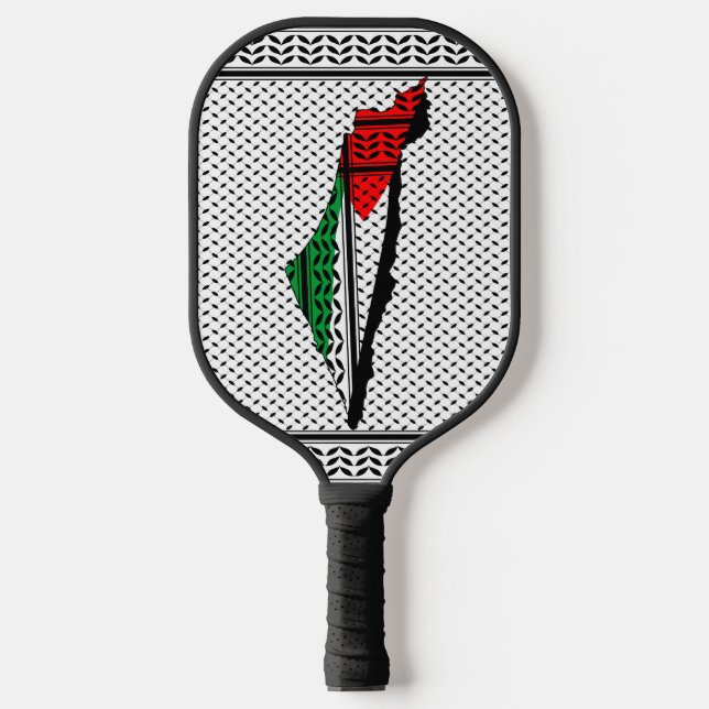 Palestine Map with Flag and Keffiyeh Pickleball Paddle (Front)