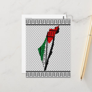 Palestine Map with Flag and Keffiyeh Postcard