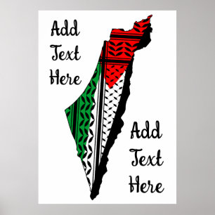 Palestine Map with Flag and Keffiyeh Poster