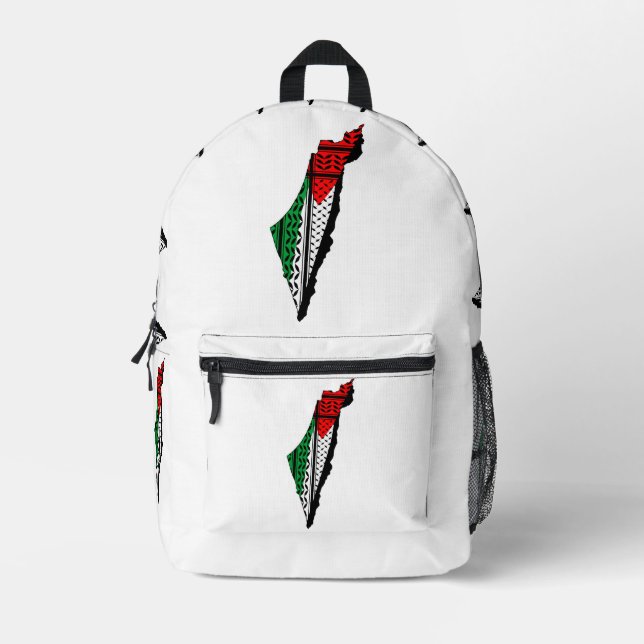 Palestine Map with Flag and Keffiyeh Printed Backpack (Front)