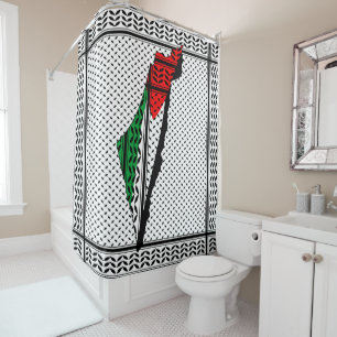 Palestine Map with Flag and Keffiyeh Shower Curtain