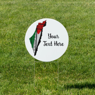 Palestine Map with Flag and Keffiyeh Sign