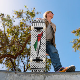 Palestine Map with Flag and Keffiyeh Skateboard