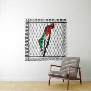 Palestine Map with Flag and Keffiyeh Tapestry