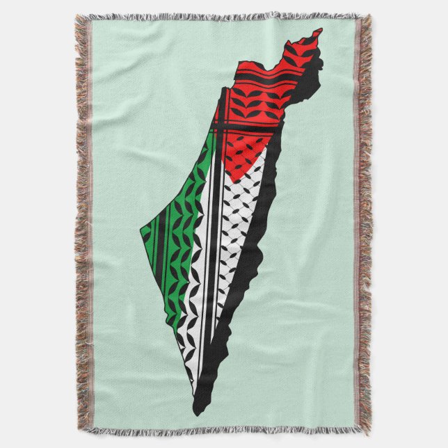 Palestine Map with Flag and Keffiyeh Throw Blanket (Front Vertical)