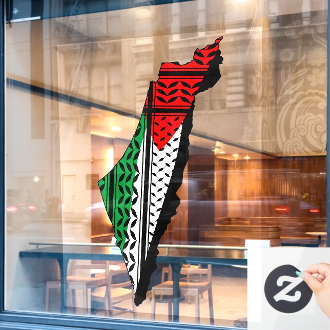 Palestine Map with Flag and Keffiyeh Window Cling (Cafe Window)
