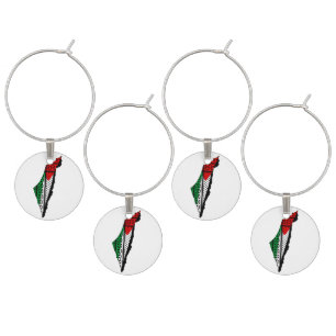 Palestine Map with Flag and Keffiyeh Wine Charm