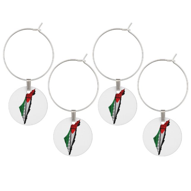 Palestine Map with Flag and Keffiyeh Wine Charm (Staggered)