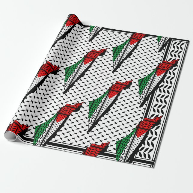 Palestine Map with Flag and Keffiyeh Wrapping Paper (Unrolled)