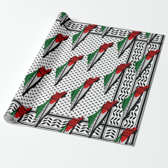 Palestine Map with Flag and Keffiyeh Wrapping Paper (Unrolled)