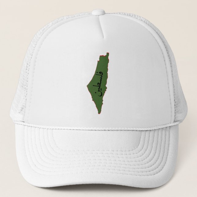 palestine map with palestine word in arabic  trucker hat (Front)