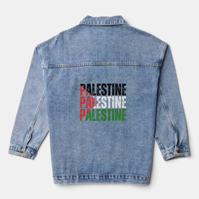 Palestine Name with Palestinian Flag  Denim Jacket (Back)