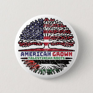 Palestine Palestinian American USA Tree Roots Flag Button
