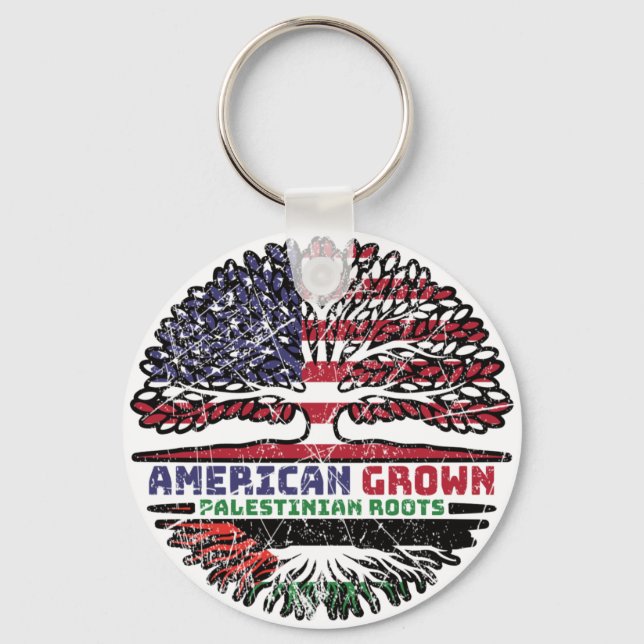 Palestine Palestinian American USA Tree Roots Flag Keychain (Front)