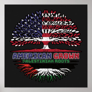 Palestine Palestinian American USA Tree Roots Flag Poster