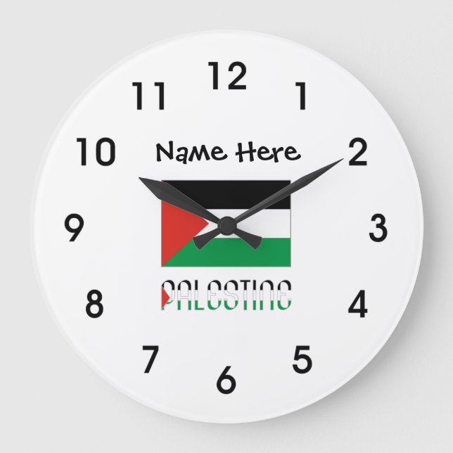 Palestine Palestinian Flag Black Personalization  Large Clock (Front)