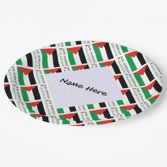 Palestine Palestinian Flag Tiled Black Personal Paper Plates (Angled)