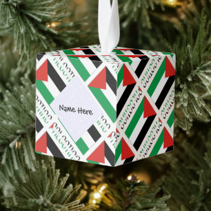 Palestine Palestinian Flag Tiled Black Personalize Cube Ornament