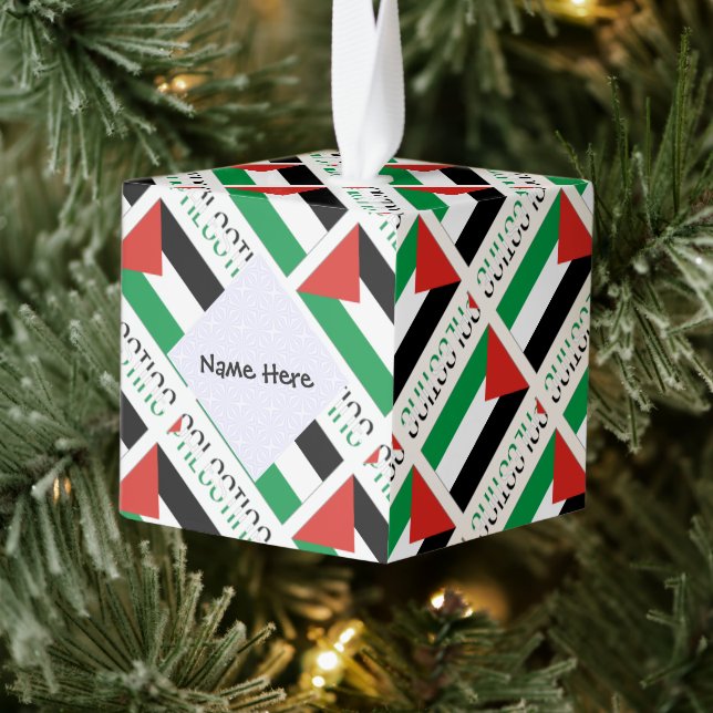 Palestine Palestinian Flag Tiled Black Personalize Cube Ornament (Tree)