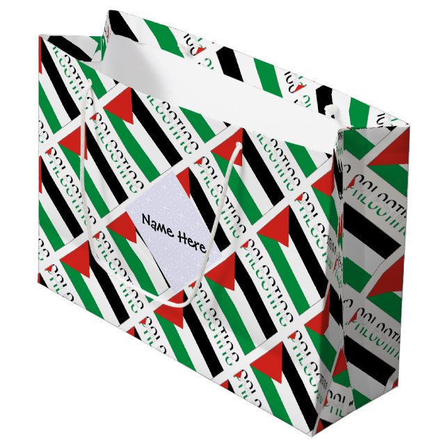 Palestine Palestinian Flag Tiled Black Personalize Large Gift Bag (Front Angled)
