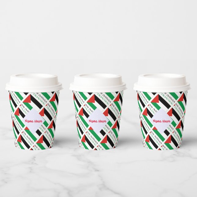Palestine Palestinian Flag Tiled Red Personalized  Paper Cups (Multi)