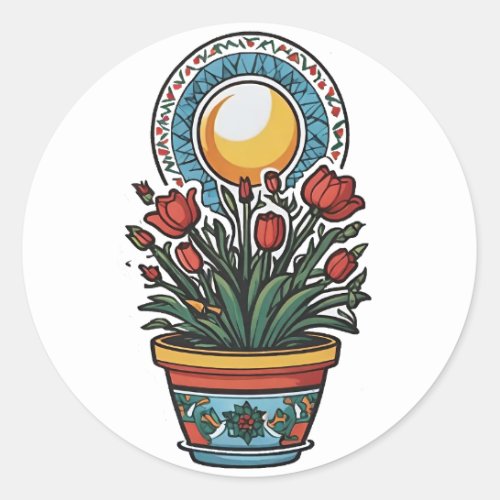 Palestine poppies in a vase art  classic round sticker