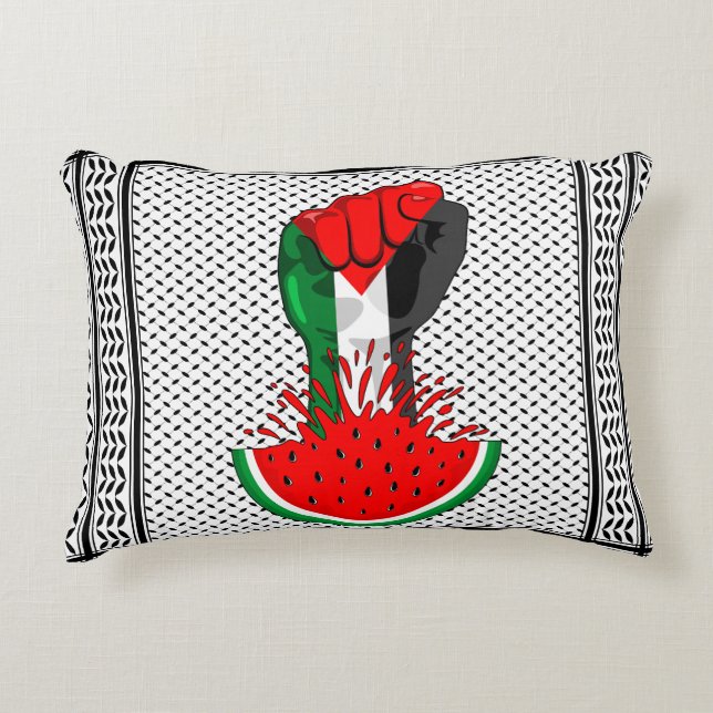 Palestine resistance fist on Watermelon Accent Pillow (Front)