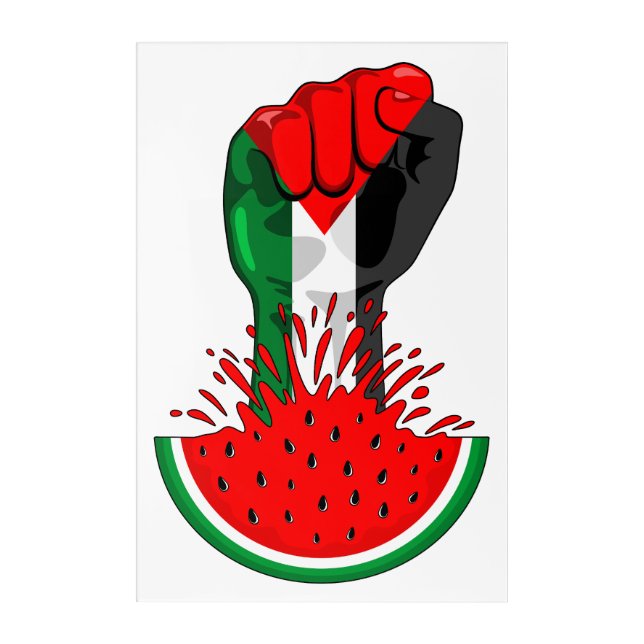 Palestine resistance fist on Watermelon Acrylic Print (Front)