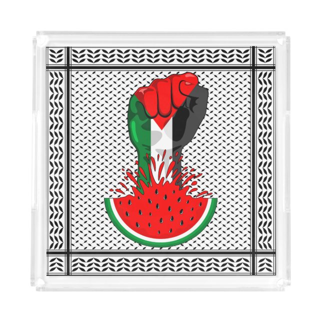 Palestine resistance fist on Watermelon Acrylic Tray (Front)